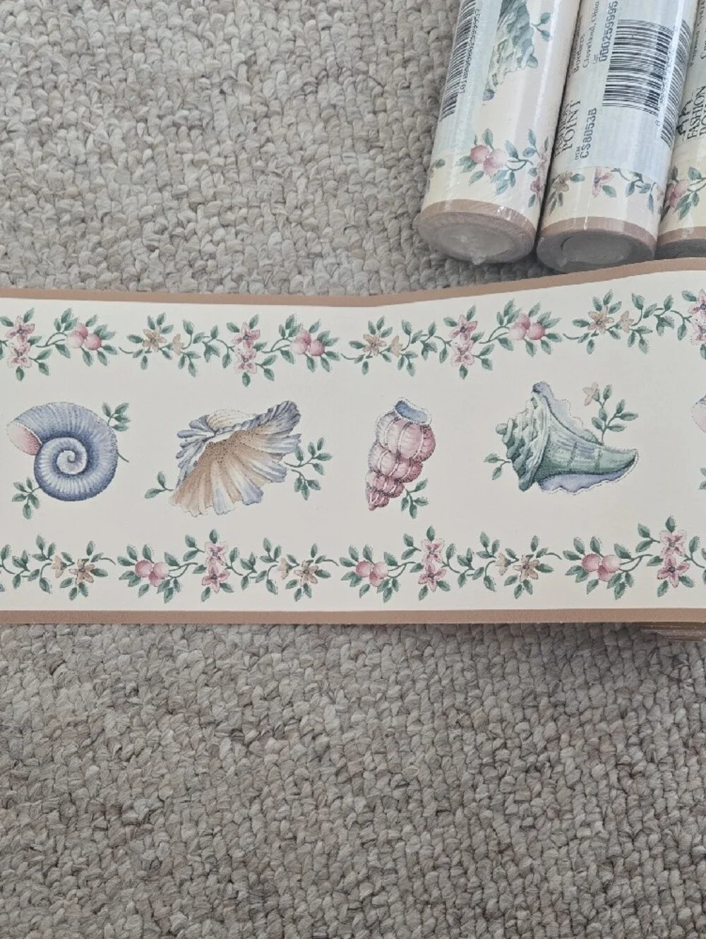 Vintage Coastal Seashell Wallpaper Border –4 Rolls (1 Open) – Pastel Beach Des